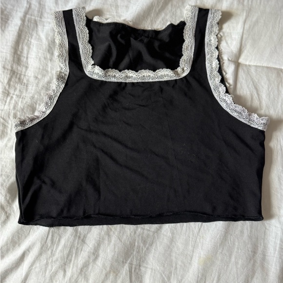 Black Crop Top with Lace Trim - Picture 1 of 3